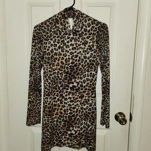 Si Style, Leopard Print, Size Medium, Short Mock Turtle Neck Dress